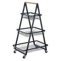 Foldable 3-tier utility rolling cart