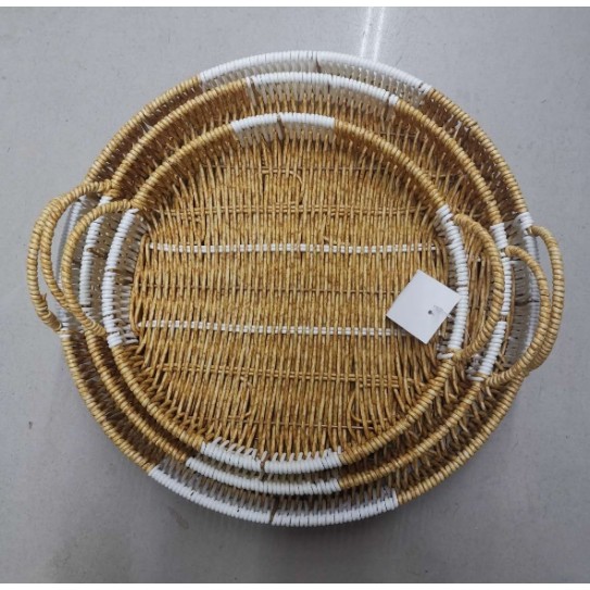 CC097-003 light brown rattan basket round 3PCS