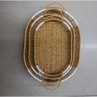 CC097-004 light brown rattan basket oval 3PCS