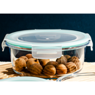 Round glass food container