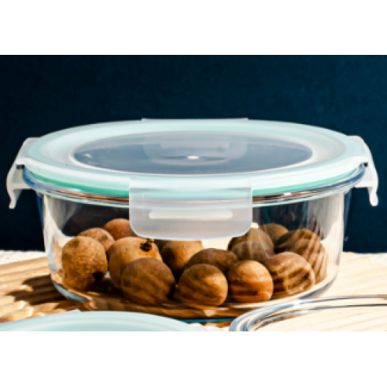 Round glass food container