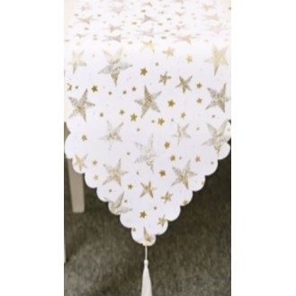 33*180CM XMAS COTTON TABLE RUNNER GOLD & SILVER