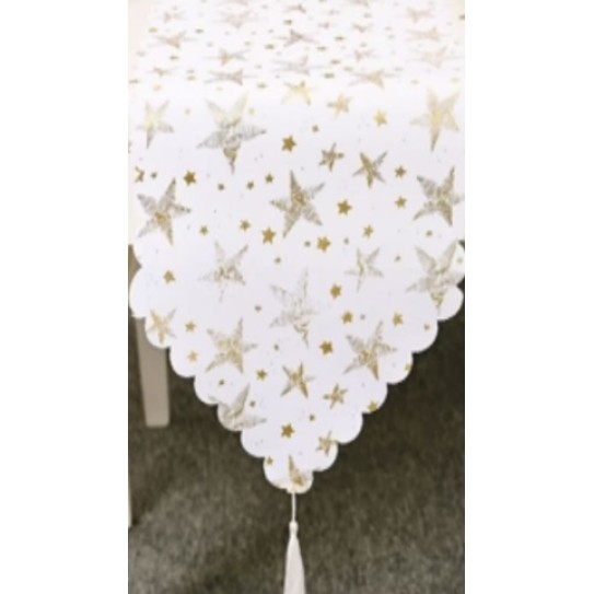 33*180CM XMAS COTTON TABLE RUNNER GOLD & SILVER