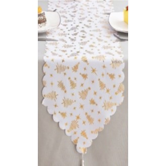 33*180CM XMAS COTTON TABLE RUNNER GOLD & SILVER